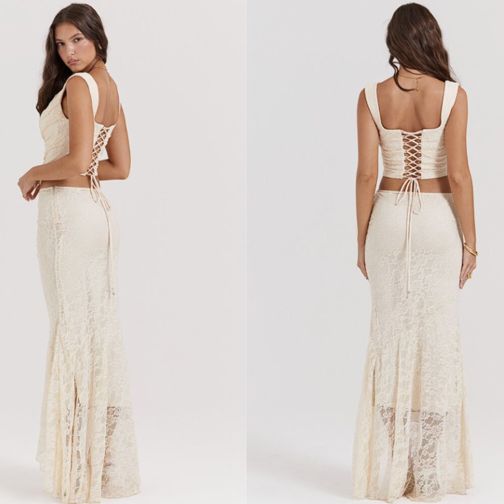 HOUSE OF CB 'Therese' Vintage Cream Lace Maxi Skirt NWT - Picture 5 of 6